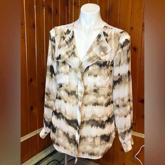 Calvin Klein Tops - Calvin Klein Women's S Cream and Brown Long Sleeve Blouse
